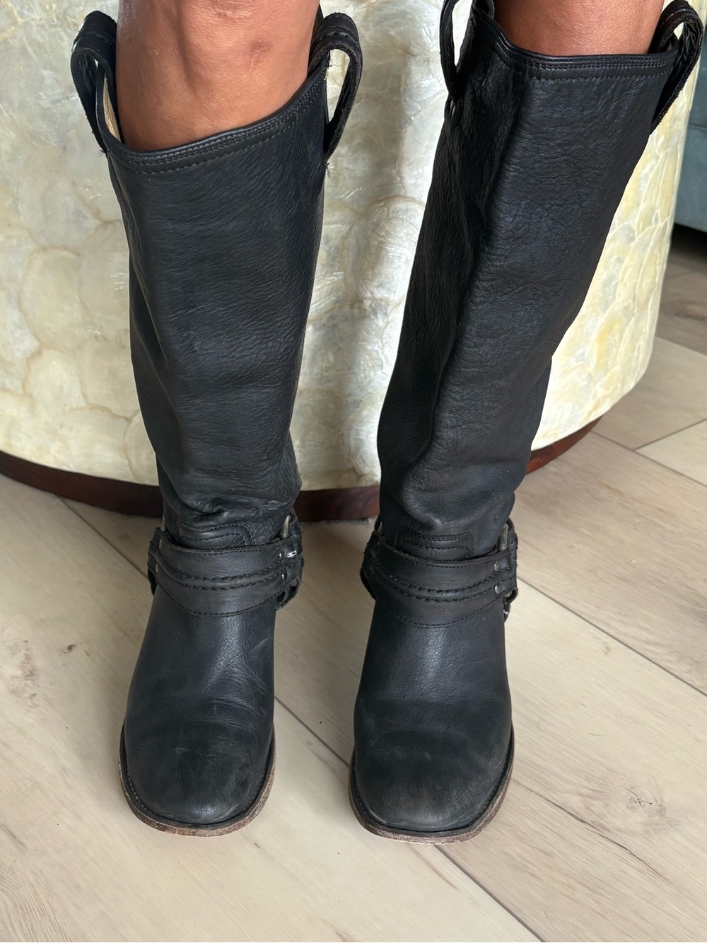 Frye Black Leather Pull-On Knee Boots size 8.5